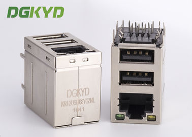 Συσσωρευμένος γρύλος RJ45 πέρα από το διπλό combo rj45 συνδετήρων γεφυρών USB με το μετασχηματιστή 100Mb