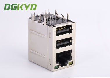 Cat3 RJ45 Connector Stack Over Dual USB 2.0 A Type With Y/G Led