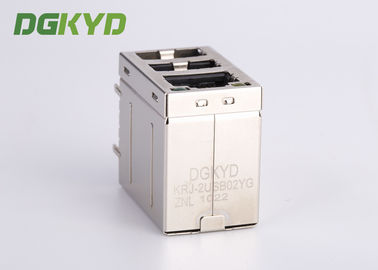 Cat3 RJ45 Connector Stack Over Dual USB 2.0 A Type With Y/G Led
