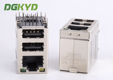 Cat3 RJ45 Connector Stack Over Dual USB 2.0 A Type With Y/G Led