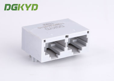 Gray plastic housing dual port rj45 plug connection jack with magnetic transformer