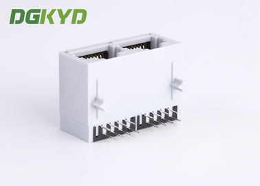 Gray plastic housing dual port rj45 plug connection jack with magnetic transformer