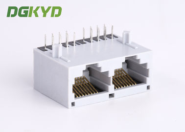 Gray plastic housing dual port rj45 plug connection jack with magnetic transformer