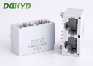 Gray plastic housing dual port rj45 plug connection jack with magnetic transformer