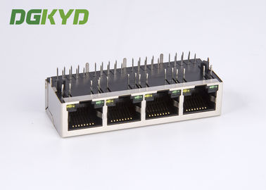 Factory price metal shielded 1x4 cat5 quad port rj45 connector with LED
