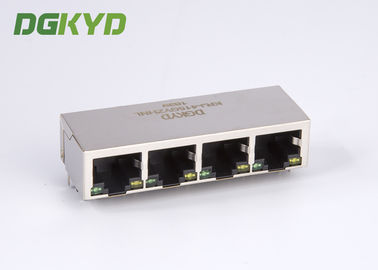 Factory price metal shielded 1x4 cat5 quad port rj45 connector with LED