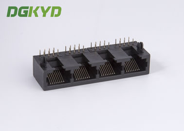 Black plastic housing 1x4 ports right angle RJ45 connector combo modular jack