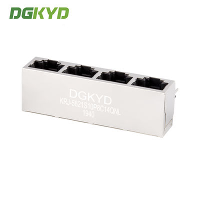 1x4 Right Angle Tab Down Shield RJ45 Connectors Quad Ports Ethernet Switch Sockets KRJ-5621S10P8C14QNL