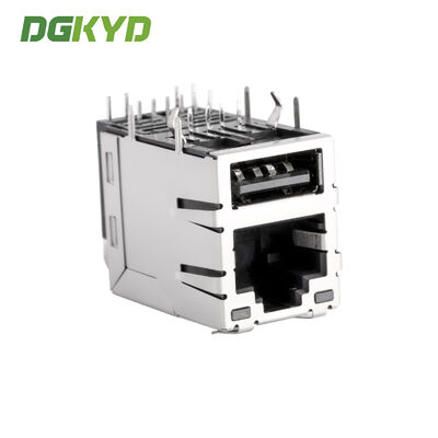 RJ45 with single USB 2.0, light strip, shielded Ethernet socket, 100Mbps transformer KRJ-007YGUSBNL