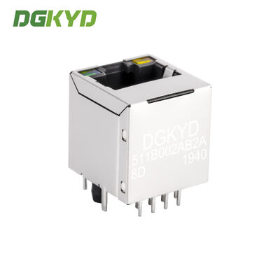 DGKYD511B002AB2A8D RJ45 100M 180 Degree Direct Plug Network Connector 8PIN With Light And Shielded Socket