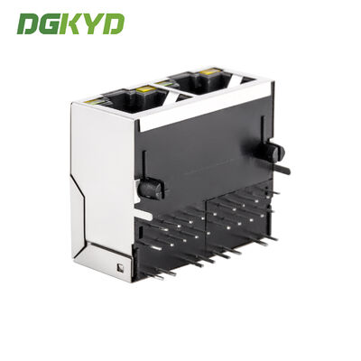 Multi-Port 1X2 RJ45 Connector with Gigabit Integrated Filter and 10-Pin Gold Plated Contact Pins