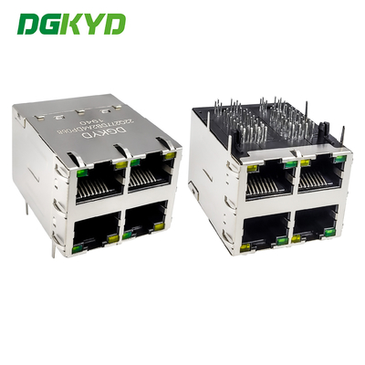 RJ45 στοιβαγμένη διεπαφή 2X2 πρίζα Ethernet με προστασία με λωρίδα φωτός POE Gigabit συνδέσμος DGKYD22Q277DB2A4DP068 (POE+)