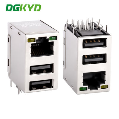 Συνδετήρας USB RJ45 στοίβας τριών επιπέδων, RJ45 με διπλό βύσμα USB USB2.0 KRJ-USB2YGWTNL