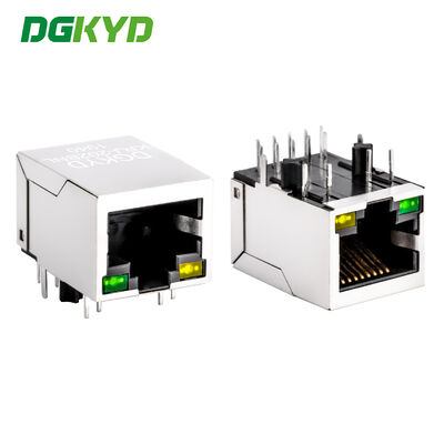 Μία θύρα Gigabit Ethernet 10 πιν PCB Shielded RJ45 Modular Jack με πράσινο/κίτρινο LED