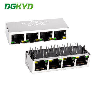 Μεταλλική ασπίδα με τέσσερις θύρες RJ45 Modular Jack 1000 Base-Tx με LED και PCB Mount