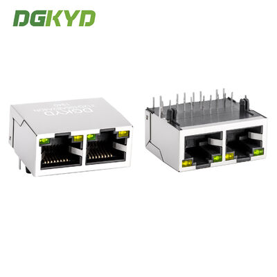 Συνδετήρας RJ45 Πολλαπλών Θυρών 1X2 με Ενσωματωμένο Φίλτρο Gigabit και Επιχρυσωμένες Ακίδες Επαφής 10 ακίδων